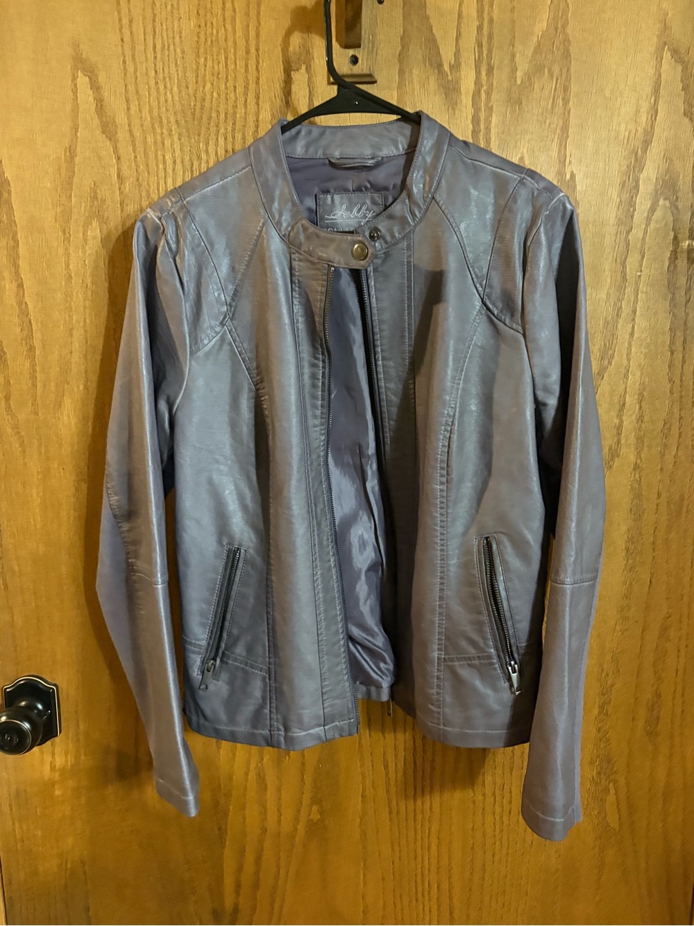 Women's Lavender Faux Leather Snap-Neck Jacket